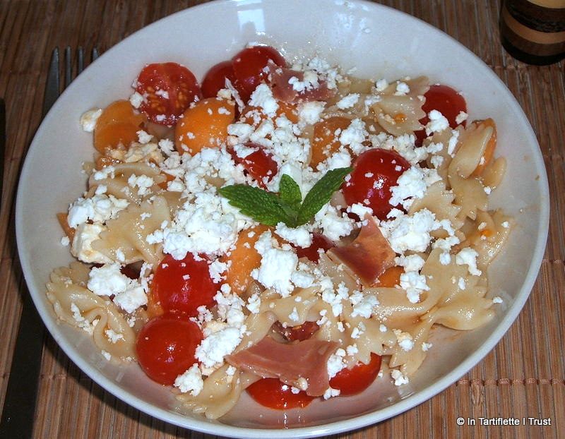 salade pates melon jambon cru tomates cerises feta