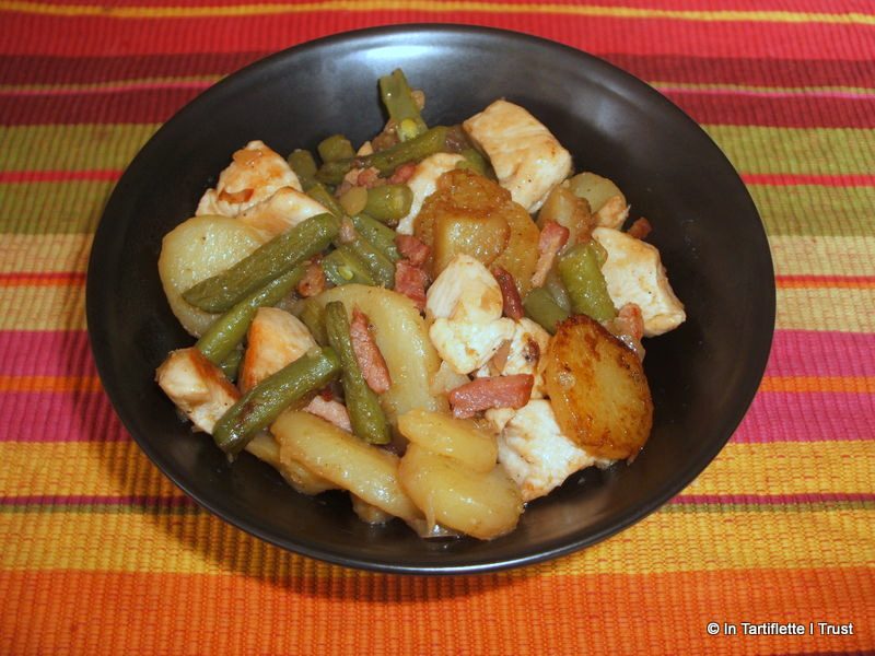 salade haricots verts pomme de terre poulet lardons