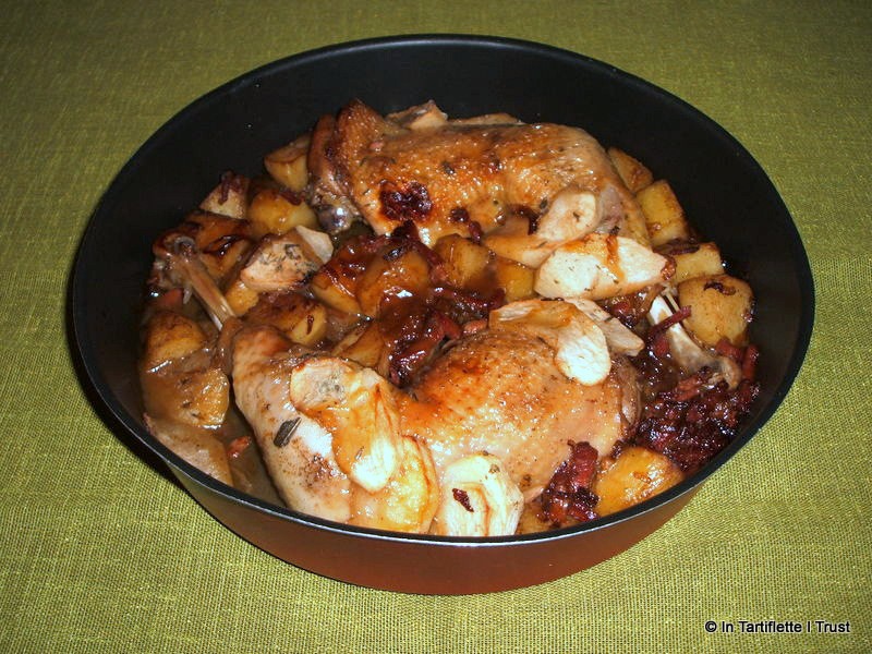 Poulet rôti au cidre & aux deux pommes