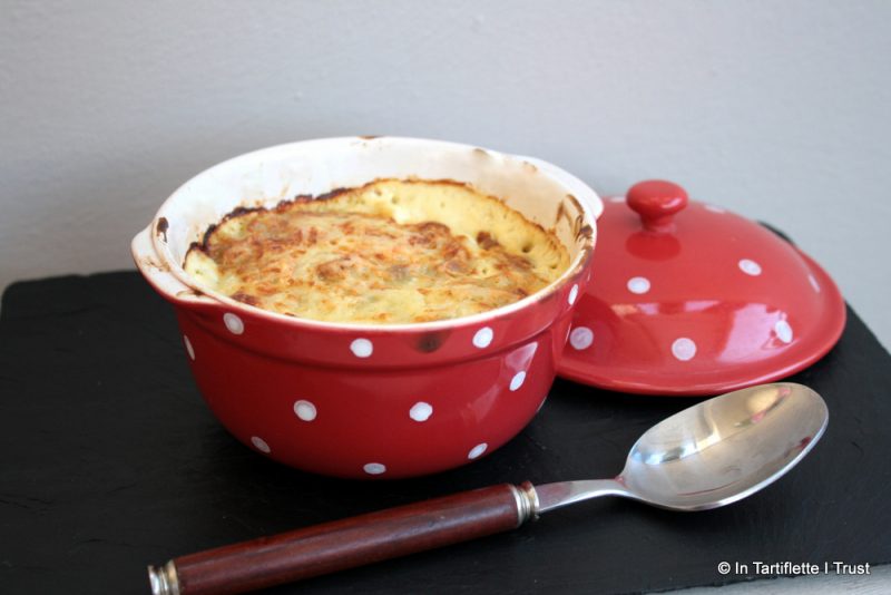 Gratin de ravioles à la crème & moutarde