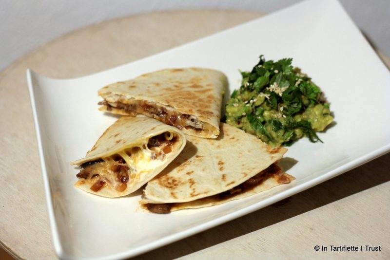 Quesadillas aux champignons & tomates, guacamole