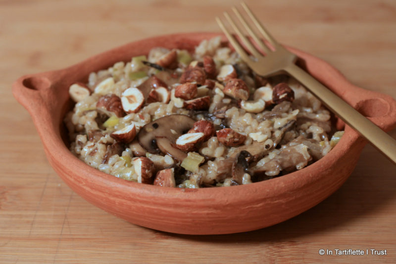 Risotto aux champignons poireaux noisettes