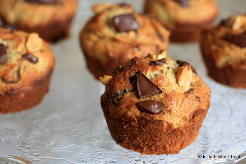 Muffins à la banane, beurre de cacahuète chocolat