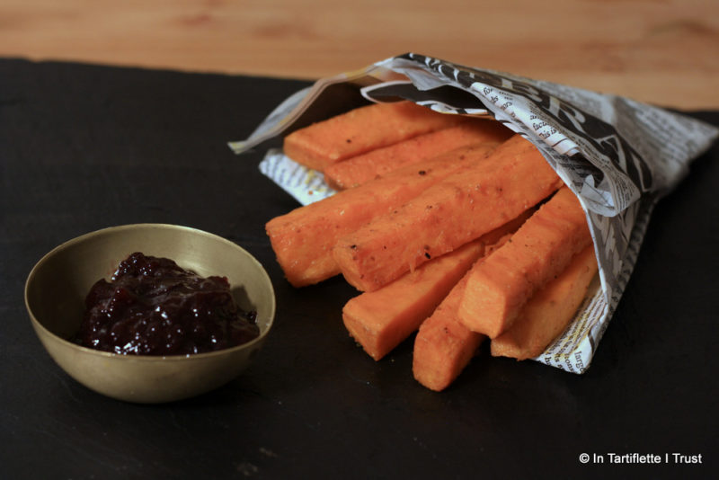 Frites de patates douces, ketchup de cerises